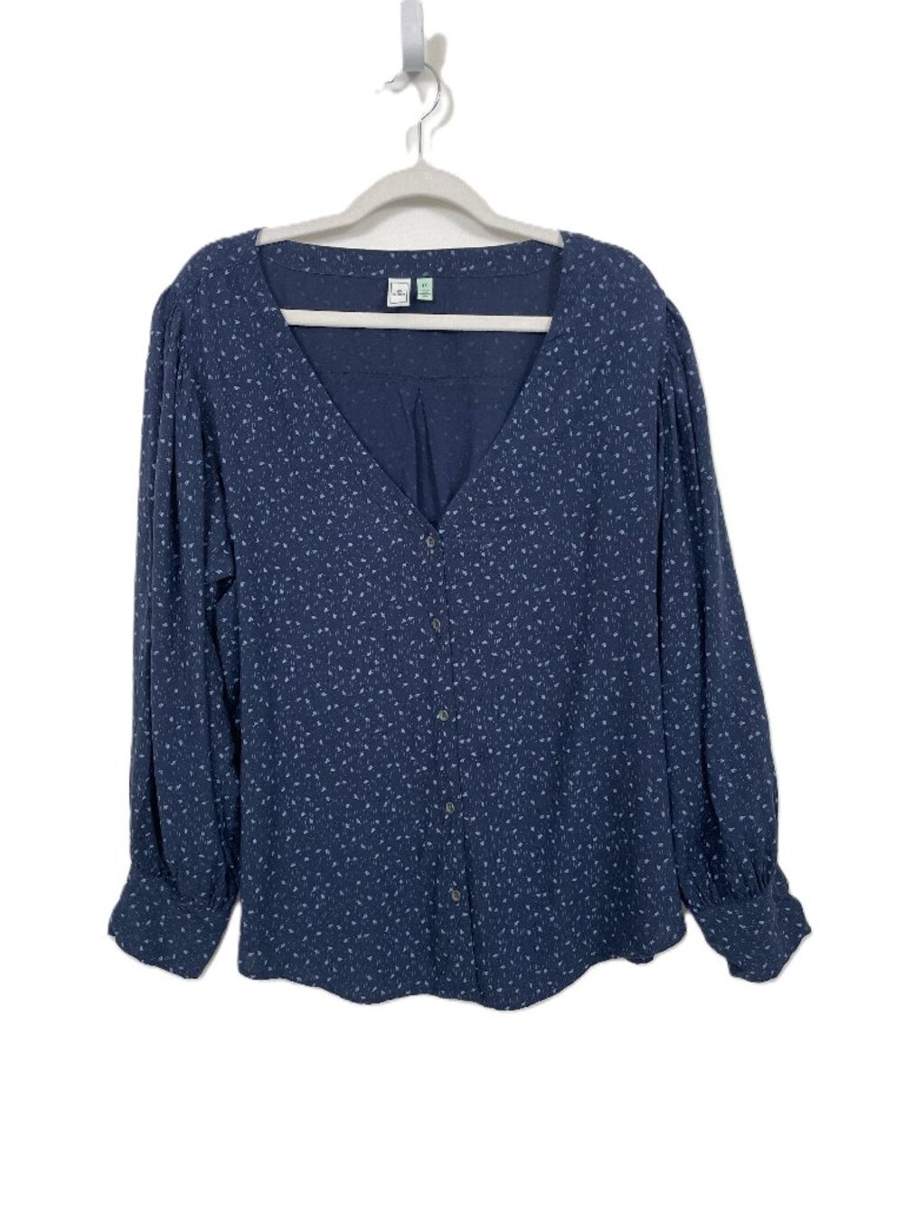 Susina Navy Blue Floral V-Neck Button Front Blouse Cottagecore Boho Size: 1X